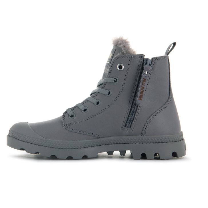 Palladium Pampa Hi Zip Leather S Stiefel Damen Grau | CH-1IGZ6