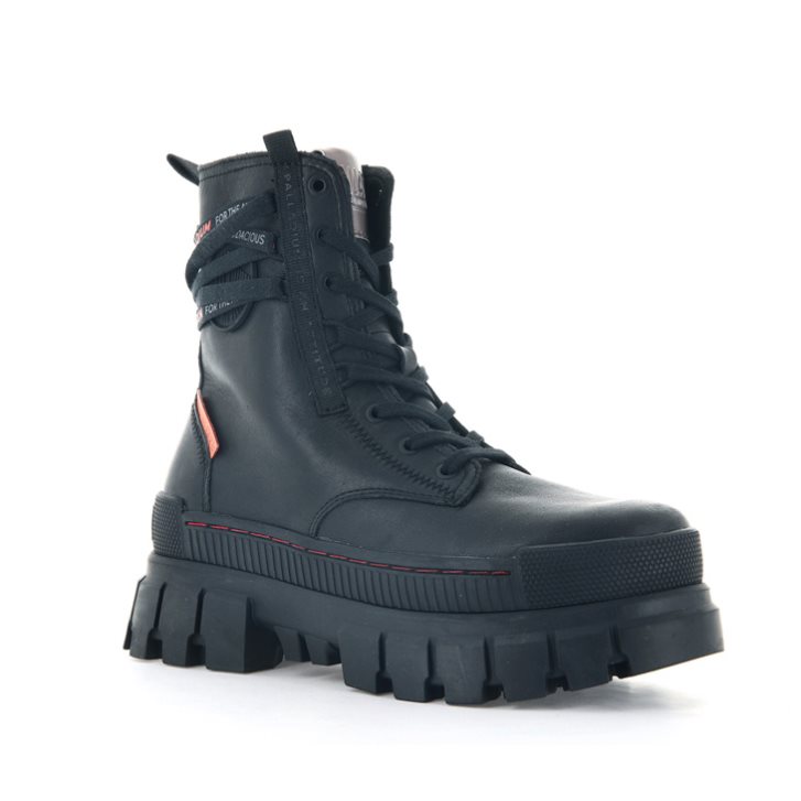 Palladium Revolt Leather Plateauschuhe Damen Schwarz | CH-3VGE8