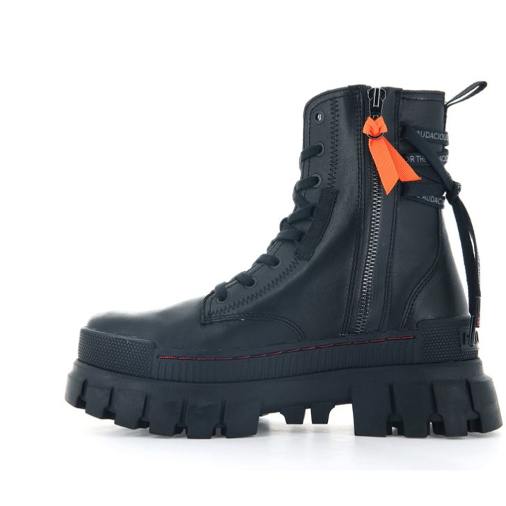 Palladium Revolt Leather Plateauschuhe Damen Schwarz | CH-3VGE8